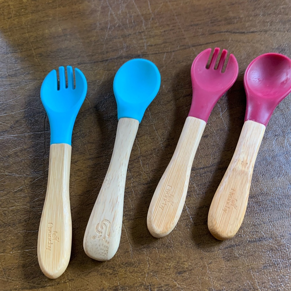 Eco-Friendly Bamboo Kids Utensil Set - Blue and Red